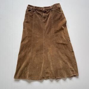 Vintage Y2K EDDIE BAUER Brown Velvet Corduroy Paneled A Line Maxi Skirt Grunge